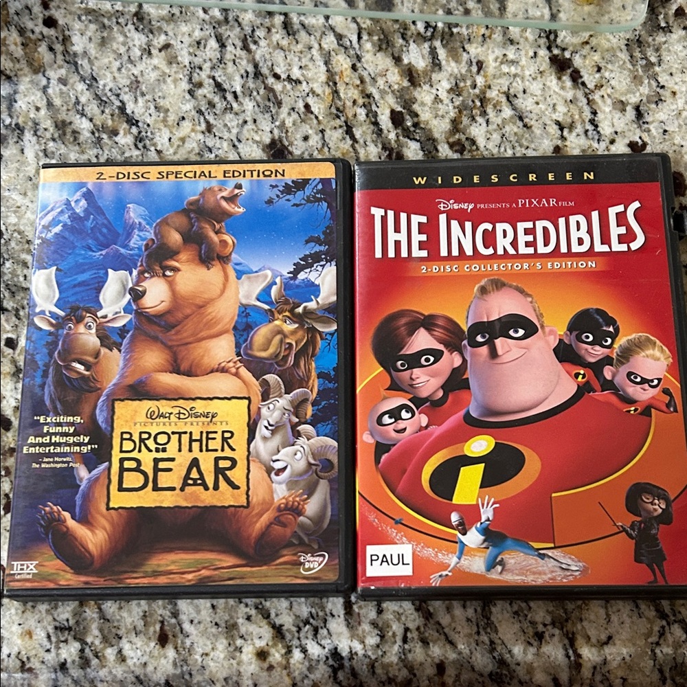 Disney Brother Bear and The Incredibles DVD Set - Blue and Red Covers
